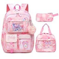 Lovely Girls Backpack School Bag for Students Kids Book Bag with Multiple Pockets Splash-proof Children's Backpack(17inch Set Pink)