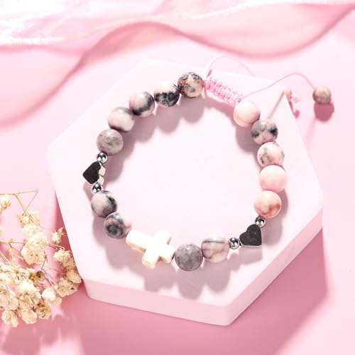 Catholic Cross Rosary Bracelet for Girls Natural Stone Bracelet First Communion Baptism Confirmation Birthday Easter Gifts for girls, daughters, sisters, nieces, granddaughters2