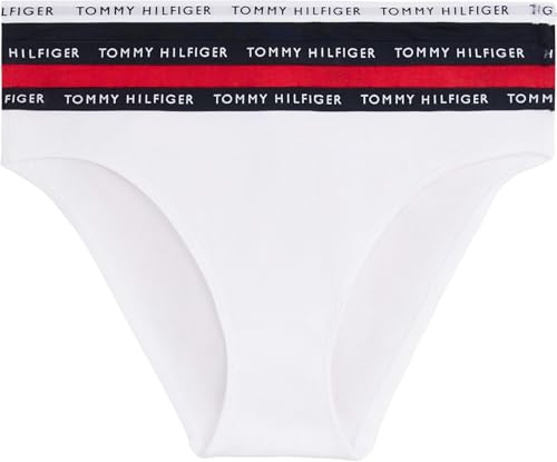 Tommy Hilfiger Pack de 3 Braguitas para Mujer Ropa Interior, Multicolor (Desert Sky/White/Primary Red), M