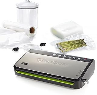 Foodsaver Food Vacuum Sealer Machine with Integrated Roll Storage | Bag Cutter and Delicate Food Mode | Includes Assorted Vacuum Sealer Bags | FFS005