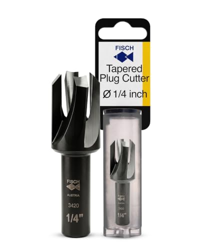 Fisch Tapered Plug Cutter (1/4 inch) - Drill Bit with Four Flute Design Ensures a Tight Plug - for Use with Both Soft and Hard Woods - Crafted from Tool Steel - FSE-095828- Made in Austria