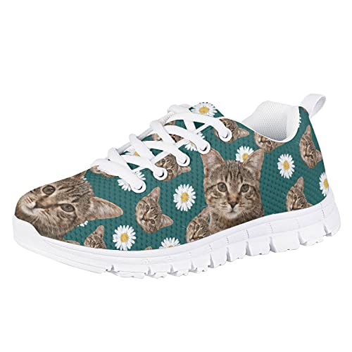 Floral Cat Print Cute Running Shoes for Little Girls Size 2 Kids Gym Dance School Lightweight Mesh Casual Daily Athletic Sneakers Girls Outdoor Indoor Fall Spring Green Walking Tennis Shoes2