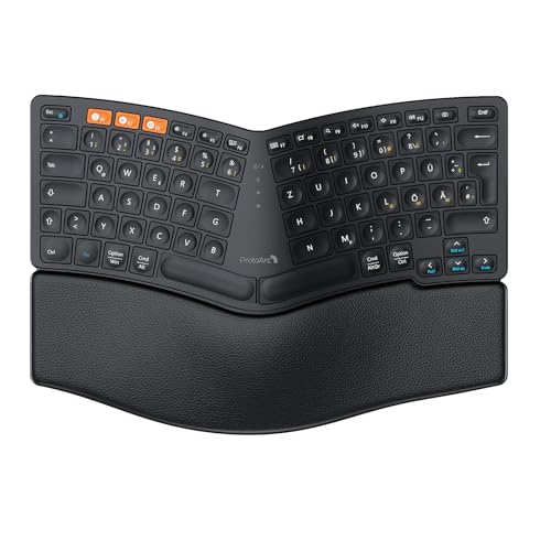 ProtoArc Bluetooth Ergonomische Tastatur EK04 Mini Kabellose Ergo Tastatur Kompakte mit Handballenauflage Geteiltes Design Natürliches Tippgefühl Bluetooth & USB Wiederaufladbar für Windows/Mac