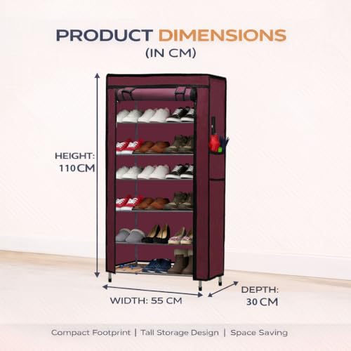 Image of Metal Shoe Stand with Cover, 6 Tier Shoe Organizer for Home & Office - Maroon