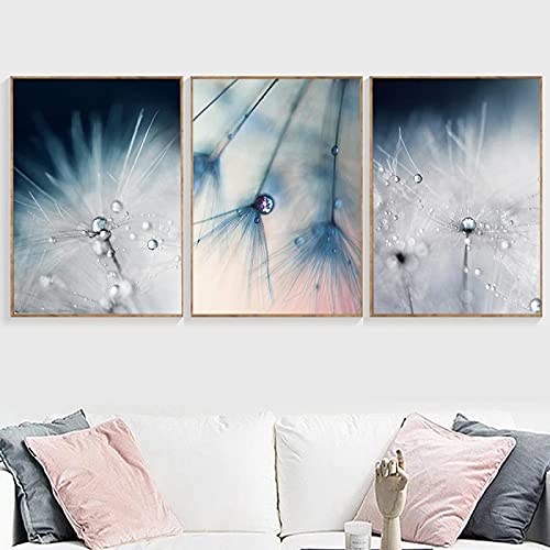 Peinture sur toile nordique de haute résolution - Motif pissenlit bleu raffiné 50 x 70 cm