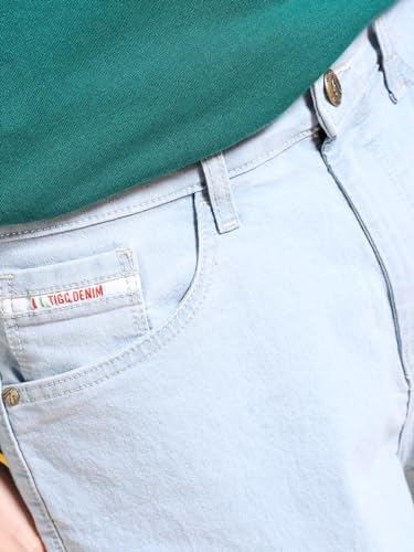 Image of The Indian Garage Co Men Relaxed Fit Solid Mid-Rise Denim Cargo Shorts