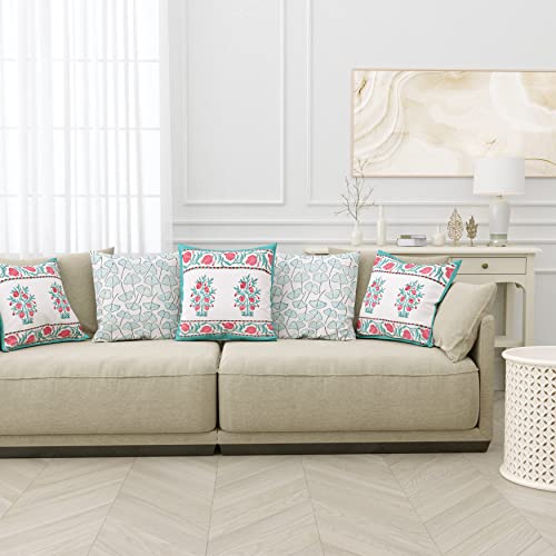 Image of BLOCKS OF INDIA Hand Block Printed Cotton,300 TC Cushion Cover (16 X 16 Inches) (Anar Ka Ped), Multicolor