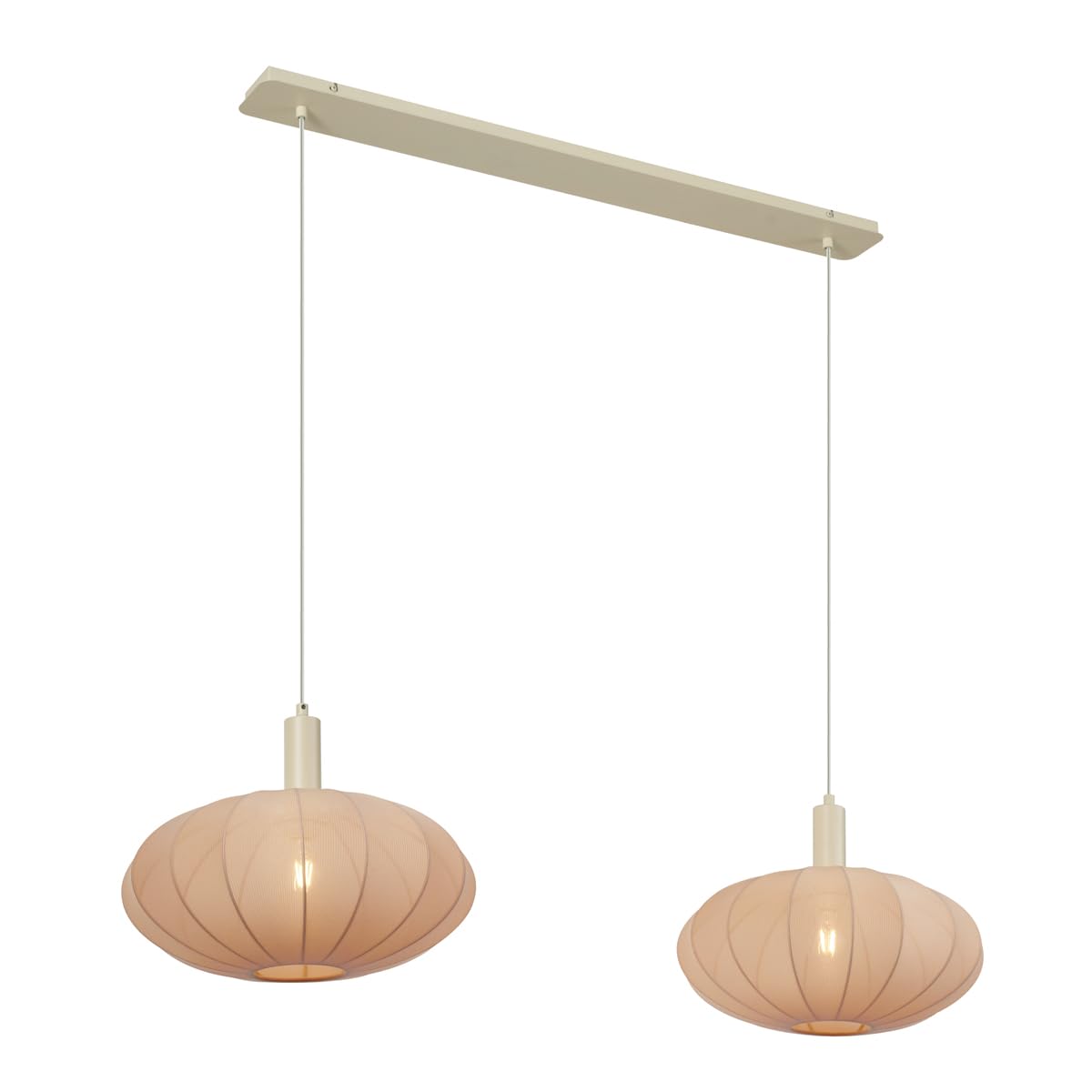 Qazqa Esstisch Japandi Pendelleuchte, Pendellampe - Bida - Beige, Rund, 2-flammig, 127cm, Ideal als Esszimmerlampe und