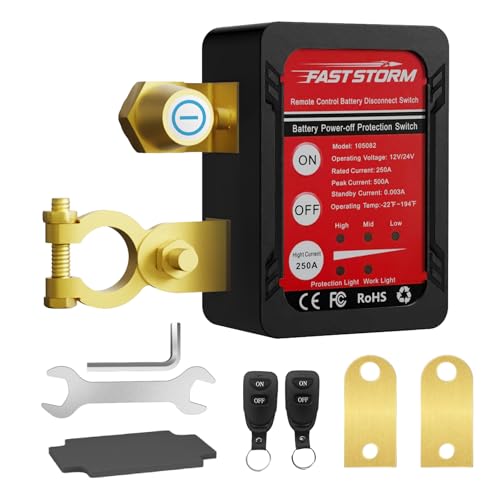 FASTSTORM 12V 24V 250A Black Remote Battery Disconnect Switch Remote Kill Switch for Car, Truck, RV, ATV, Boat, Anti-Theft, Automatic Power Shut Off with Wireless Remote Control