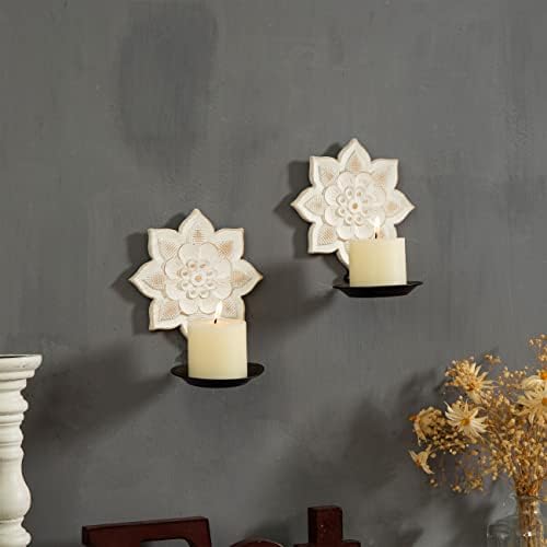 Farmhouse Wall Sconces Set of Two Candle Holder, Wall Candle Holders Decorative, Handmade Sunflower Wood Candle Sconce, Distressed Finish Rustic Candle Holder Wall Decor for Living Room, Hallway