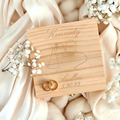 Crezusvo Personalized Wedding Jewelry Wood Keepsake Box for Bride & Groom