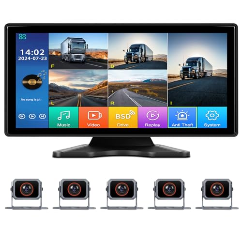 Image of Vehicle Backup Camera for Trucks Pickups Bus Trailers Caravans 10.36-inch IPS HD Screen DVR Recording Reverse Monitor 5 Split Screen Waterproof Night Vision Stable Signal DIY Parking Lines