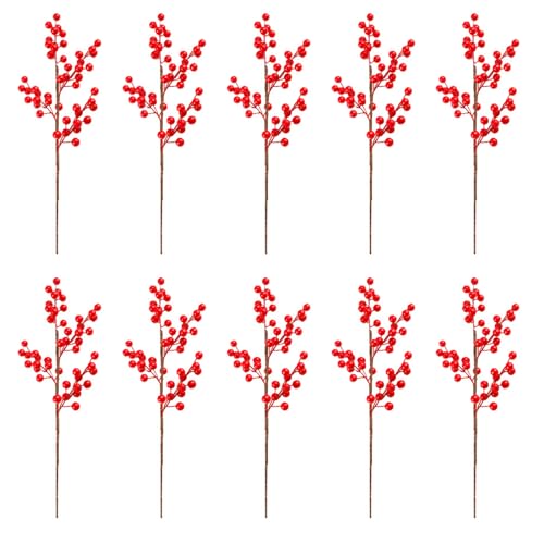 10pc 人工赤い果実の茎クリスマス泡フルーツ花の枝シミュレーション植物パーティー家の装飾サプライヤー季節のフラワーアレンジメント模造フラワーアレンジメント枝の装飾