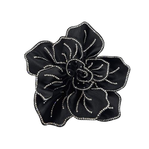 Image of Fabric Rhinestone Flower Big Brooch Lapel Pins for Women Elegant Crystal Floral Brooches Pin for Dresses Suit Accessories Jewelry Boutonniere Corsage Wedding Party 5.5in