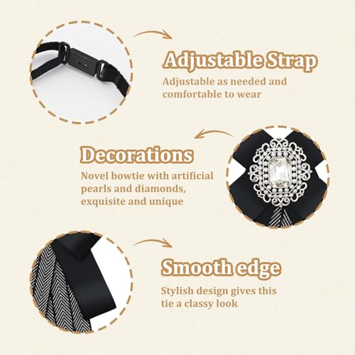 Image of Womens Bow Tie Adjustable Rhinestone Bowtie for Women Ladies Girls Pre-tied Womens Tie for Shirt Suit Uniform