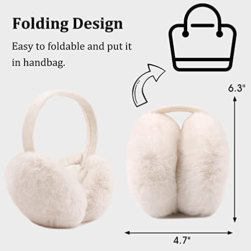 Yuoahcn Women Girls Ear Muffs Fashion Warm Plush Earmuffs Winter Foldable Ear Warmer Windproof Adjustable Earmuff (Milk White) #TOP2
