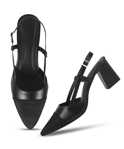 Image of JM LOOKS Women's Slingback Closed Pointed Toe Block Chunky Heel Pumps - 2.5 Inches Office Wedding Party Dress Shoes