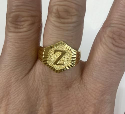 Image of 18k gold plated brass Hexagon shape initial ring already sized ring