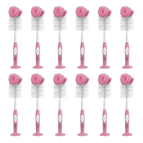 Image of Dr. Brown's Reusable Sponge Baby Bottle Cleaning Brush with Suction Cup Stand and Nipple Cleaner, BPA-Free, Pink, 12-Pack