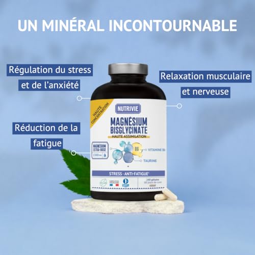 Nutrivie Magnésium Bisglycinate 1500mg + Vitamine B6, 2mois, Anti-Stress et Anti-Fatigue, 240 Gélules – vue 2