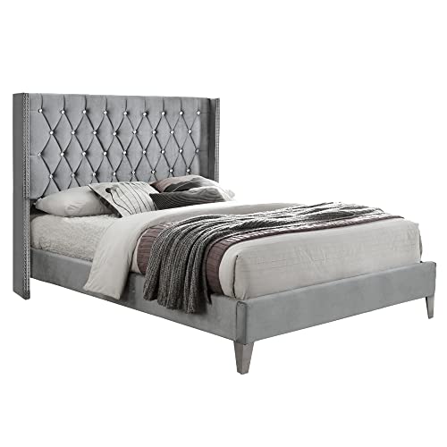 Better Home Products Alexa Velvet Upholstered Queen Platform Bed In Gray #TOP2
