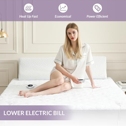 image for HOMLYNS LuxeHeat Electric Heated Mattress Pad Queen Size Zoned Dual Co