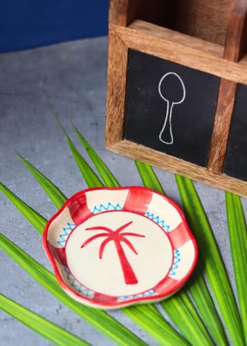 Image of WEAVING HOMES Palm Handmade Dessert Plate, Size: 11 cm Microwave & Dishwahsher Safe (Set of 1)