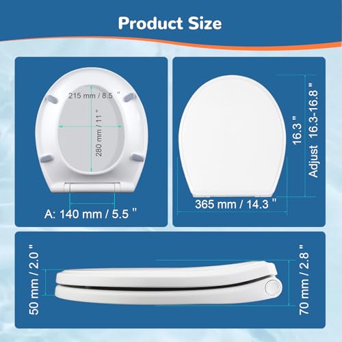 Image of Universal Round Toilet Seat Soft Close Cover, 4 PCS Toilet Bolts, White