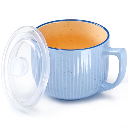 NUTRIUPS Cuenco de sopa con asa, cuenco de ramen de 900 ml con tapa, taza grande para sopa, cuenco para fideos, gachas (azul marino)