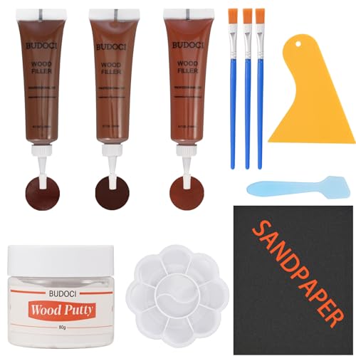 Image of Walnut Wood Filler Kit,Wood Putty with 3 Color Laminate Floor Repair Kit for Scratch Cover & Restore Laminate Scratch, Cracks, Hole, Restofinisher Wooden Door, Furniture, Table, Cabinet