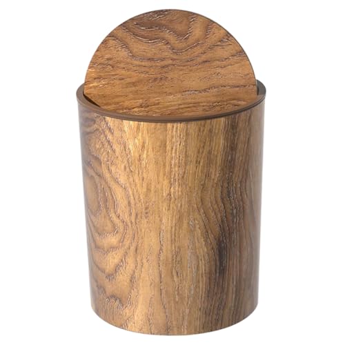 DAGLLGEW Poubelle rétro, Petite Poubelle en Grain de Bois avec Couvercle pivotant, Ronde, Corbeille à déchets réutilisable pour Chambre à Coucher, Salon,...