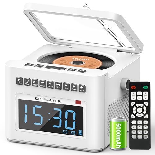 Sunoony BX-W17 5000Mah Rechargeable Cd Player Boombox With Alarm Clock And Time Display, Portable Cd Player With Bluetooth Transmitter cover