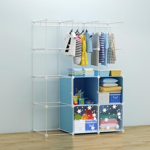 Image of EXVITO 6+2 Door Kids Plastic Wardrobe for Clothes, Foldable Plastic Almirah for Clothes, Collapsible Wardrobe for Storage, Baby Cupboard for Clothes, Storage Rack for Kids - Blue
