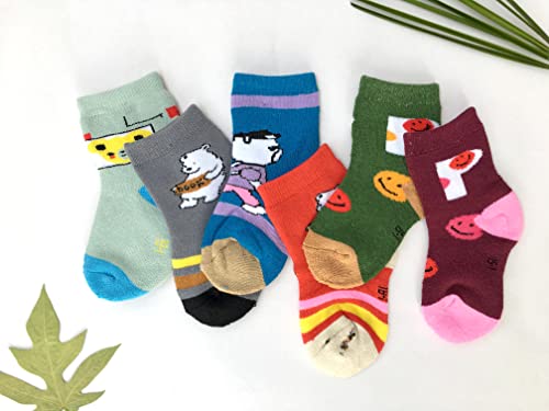 Image of Winter Warm Socks for Kids Toddlers Boys Girls Thick Thermal Woolen Socks Terry Lined Cozy Ankle Socks for Children (Pack of 6 Pairs)
