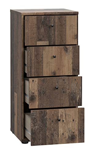 FORTE TEMPRA 2 Kommode mit 4 Schubladen, Holzwerkstoff, Old – Wood Vintage Dekor, (B x H x T) 38,6 x 85,5 x 34,8 cm
