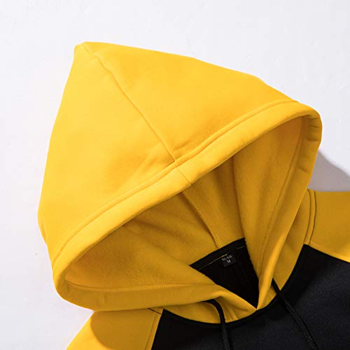 Toloer Mens Hoodies Pullover - Contrast Color Casual Hoodie For Men - Sports Outwear Sweatshirts Black Yellow Large #TOP2