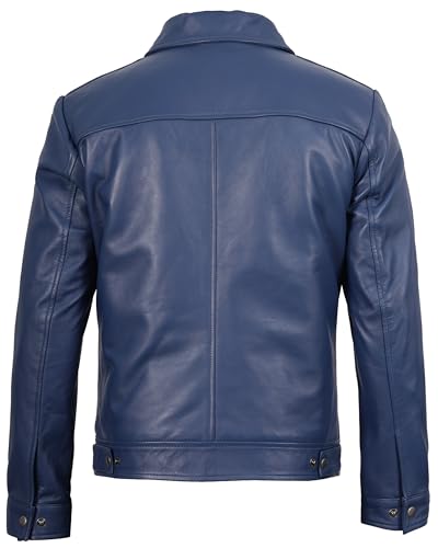 Image of Decrum Vintage Style Mens Leather Jacket - Real Lambskin Classic Shirt Collar Leather Jackets for Men