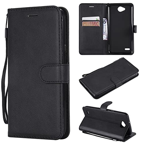 SATURCASE Funda para LG X Power 2, clásica piel sintética con tapa magnética, ranuras para tarjetas, funda protectora con correa de mano para LG X Power 2 (XD-Negro)
