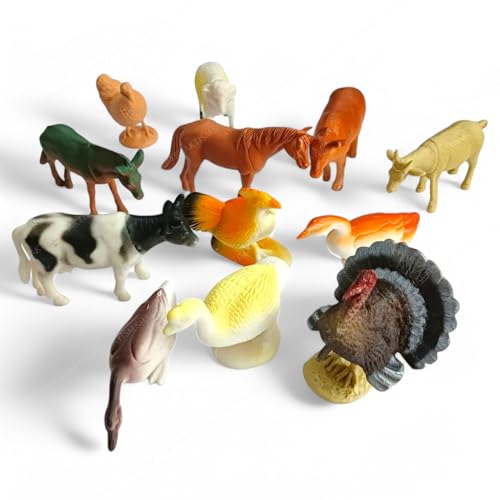 Image of SHAKTISM Farm Animal Toys Set - Realistic Farm Animal Figures for Kids, Educational Playset for Ages 3+ - Durable Plastic Toy Animals for Preschool & Toddler Learning (Mini Farm 12P)