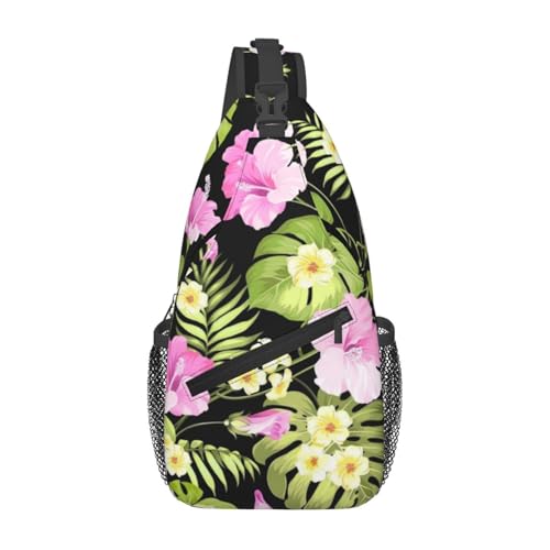 Hawaiian Flower Sling Backpack Sling Bag for Women Men Travel Hiking Chest Bag Daypack for Travel Sport Running