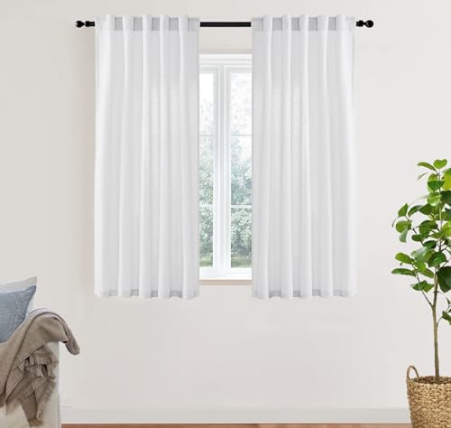 Image of XTMYI 54 Inch Length White Short Curtains for Windows Living Room,Semi Sheer Linen Cotton Curtains for Bathroom Window Bedroom,54 in Long