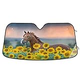 senya Car Windshield Sunshade Horse Sunflowers Pattern, Blocks Sun Visor Protector Foldable Sun Shield Keep Your Vehicle Cool, Fits Windshields of Most Sizes