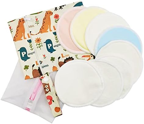 8 Pack Organic Bamboo Nursing Breast Pads for Mom + Laundry Bag & Random Travel Storage Bag,Absorbent Leak-Protected,Washable & Reusable Nursing Pads for Breastfeeding Leak Protection(Large 5")