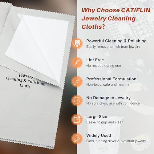 Image of CATIFLIN 3pcs Multi-Layer Jewelry Cleaning Cloth, Large Silver Polishing Cloth, 100% Cotton Jewelry Polishing Cloths for Gold, Silver and Platinum Jewelry (Light Gray, 10 inchX12)