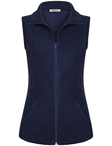 SeSe Code Gilet Vest Women Stand Collar Lightweight Zip Up Fleece Sleeveless Outfits Active Cute Pretty Regular Woven Fit Loosely Vests Top Navy Blue XXL