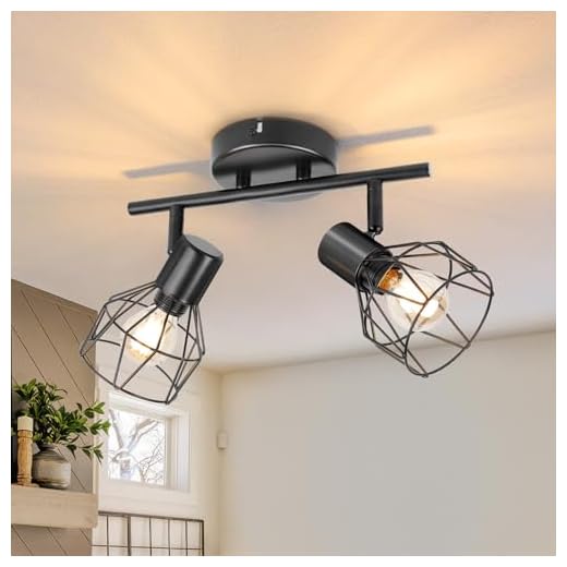 Dehobo Lámpara de Techo Ajustables y Giratorios con 2 Focos E14 LED, Lampara Foco de Techo Retro para Interiores Dormitorio Cocina, Sin Bombilla E14, Max. 40W (cada bombilla)