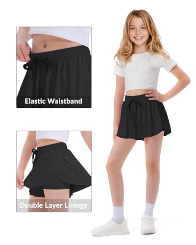 Image of Witwot Butterfly Shorts Girls, 2-in-1 Teen /Kids Girl Flowy Athletic Skort | for Running, Tennis, Dance, Size 5-14Years