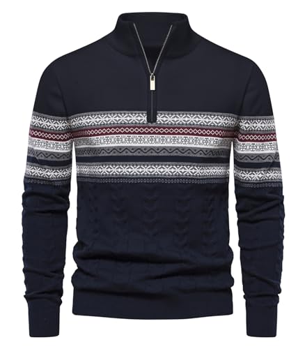 Genfien Pullover Herren Strickpullover 1/4 Zip Herren...
