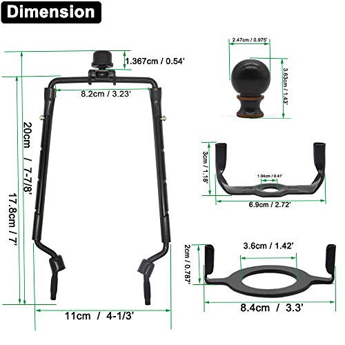 7 8 9 10 inch Lamp Shade Harp Holder,Adjustable Lamp Harp Kit,Fit both Standard Lamp Rod and E26 Light Base UNO Fitter Adapter,with 2 Shade Attaching Finial Top,Black Horn Frame Lampshade Bracket - Thumbnail 4