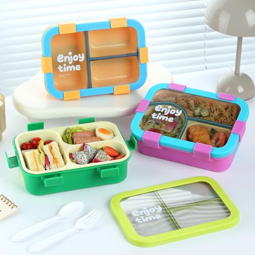 Image of Motka Bento 700 ML Lunch Box 3 Compartments with Insulated Bag | Spoon & Fork Set | Leak Resistant, Food Container for Kids, Adults, School, Office, Travel (Green)